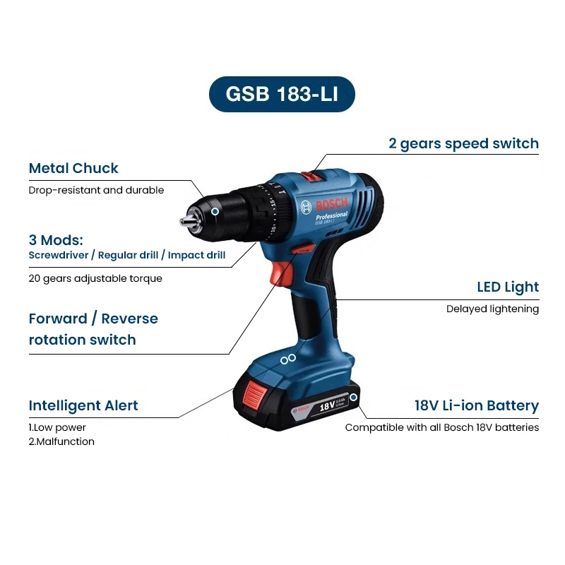 Power Tools Use - Бош GSB183-LI Электрическая дрель-шуруповерт, беспроводная бесщеточная